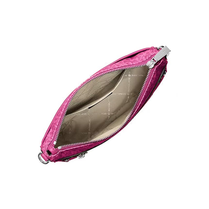 Michael Kors Women's Jet Set Large Logo Print Woven Crossbody Bag Raspberry/Silver