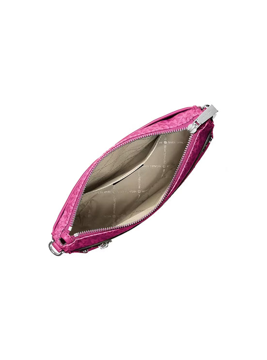Michael Kors Women's Jet Set Large Logo Print Woven Crossbody Bag Raspberry/Silver