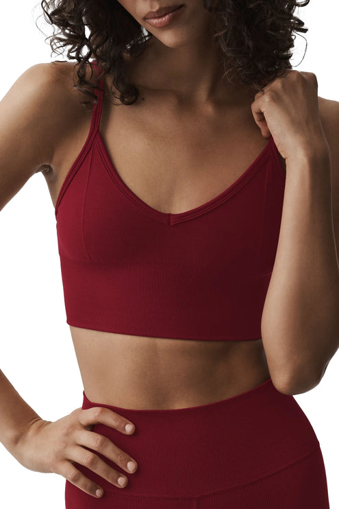 alo Women's Seamless Modal Ribbed Delight Bralette Summer Romance Red