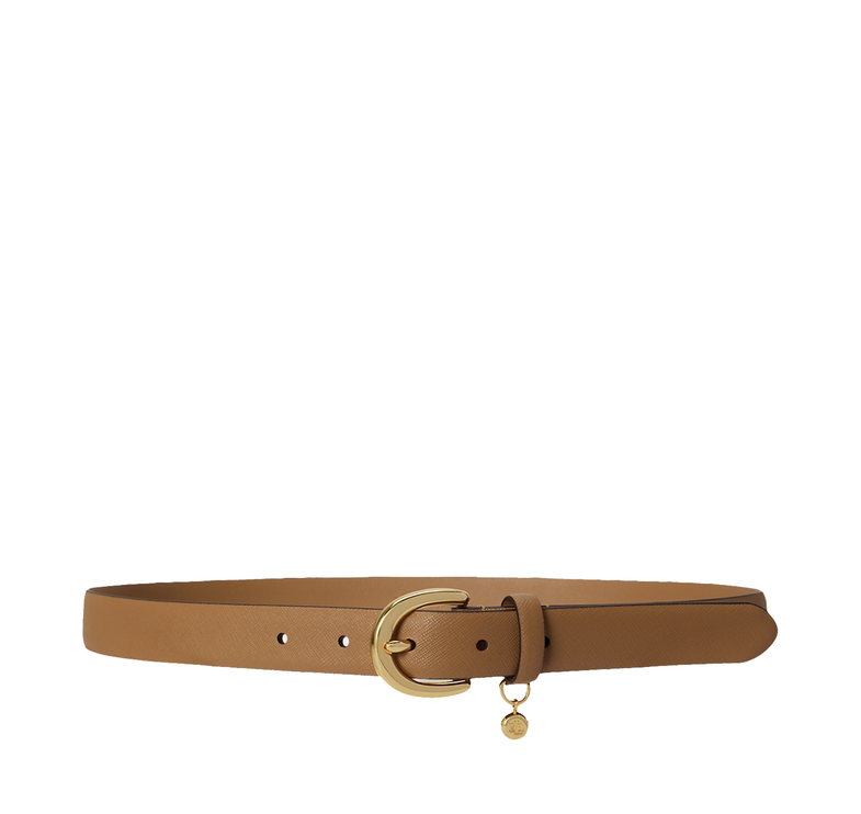 Polo Ralph Lauren Women's Charm Crosshatch Leather Belt Camel/PB