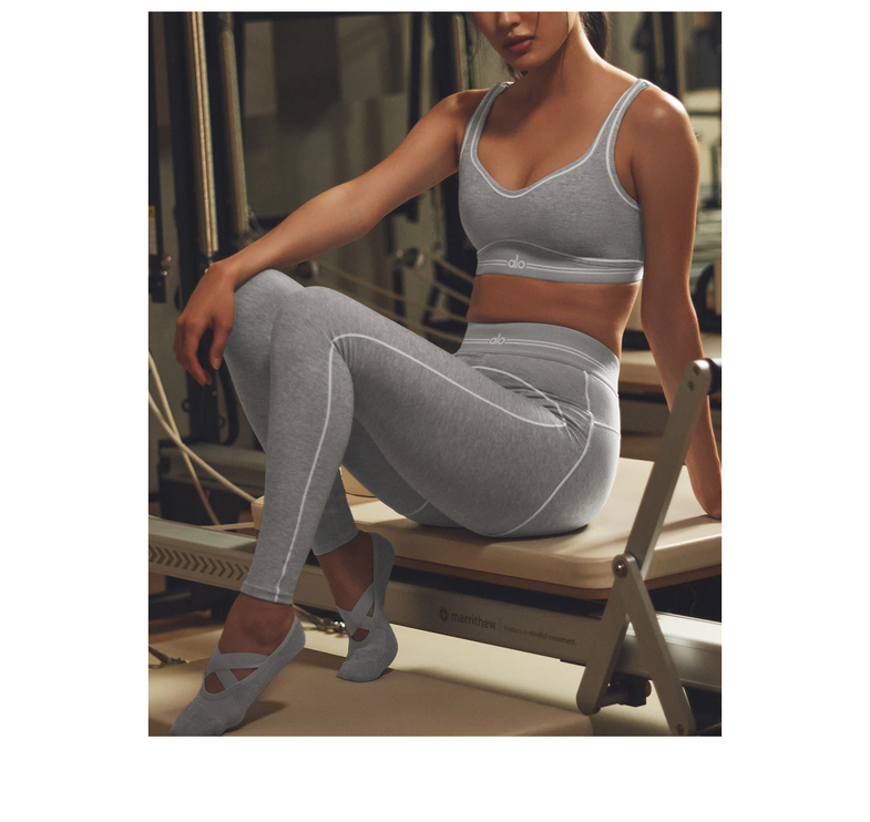 alo Women's Alosoft High-Waist Heart Throb Legging Athletic Heather Grey/White