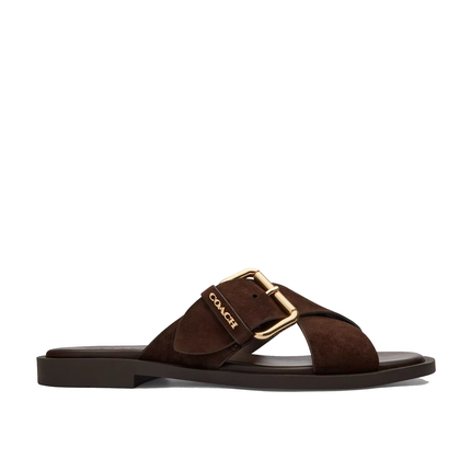 Coach Women's Crisscross Buckle Sandal Suede/Chocolate Brown