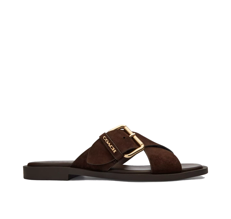 Coach Women's Crisscross Buckle Sandal Suede/Chocolate Brown