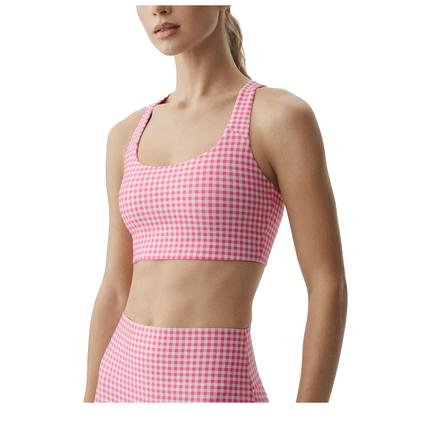 alo Women's Airlift Gingham Sleek Bra Tank Paradise Pink Gingham