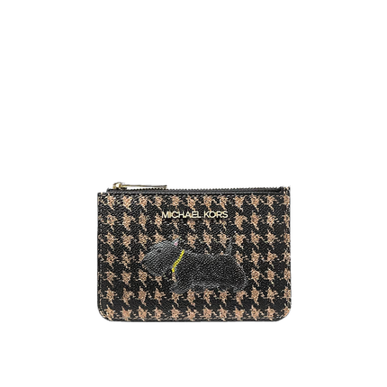 Michael Kors Women's Jet Set Travel Small Printed Houndstooth Print Coin Pouch Black/Camel