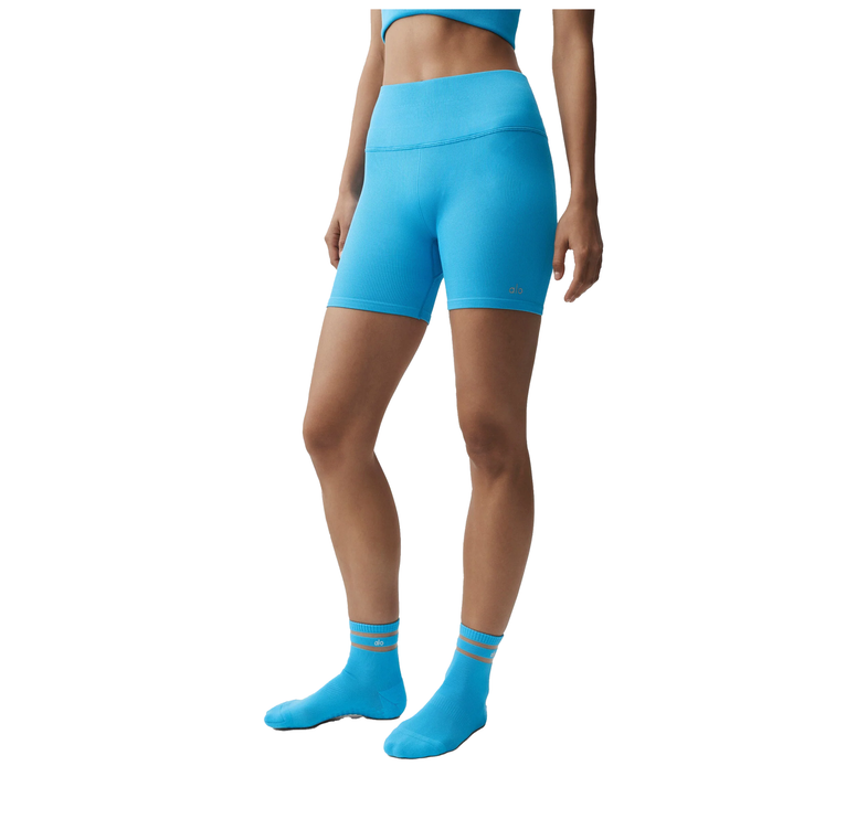 alo Women's 5" Seamless Ribbed Favorite Short Azure Blue