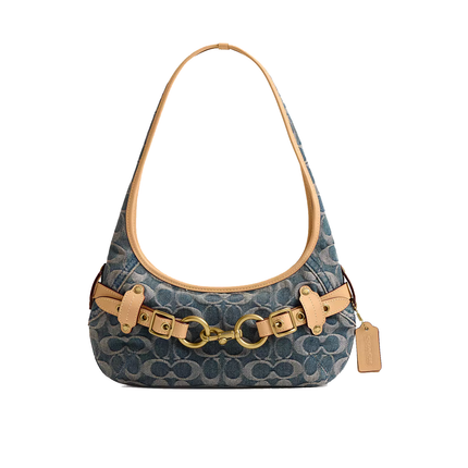 Coach Women's Belted Ergo Shoulder Bag 26 In Signature Regenerative Cotton Denim Brass/Denim
