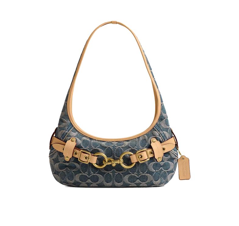 Coach Women's Belted Ergo Shoulder Bag 26 In Signature Regenerative Cotton Denim Brass/Denim