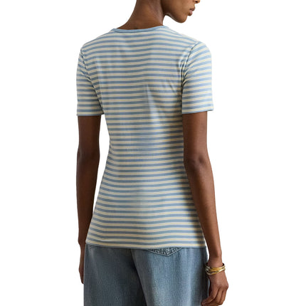 Polo Ralph Lauren Women's Striped Rib-Knit Stretch Cotton Tee Blue Note Multi