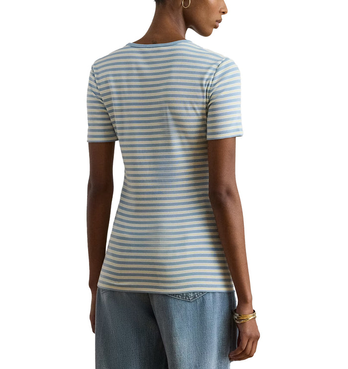 Polo Ralph Lauren Women's Striped Rib-Knit Stretch Cotton Tee Blue Note Multi