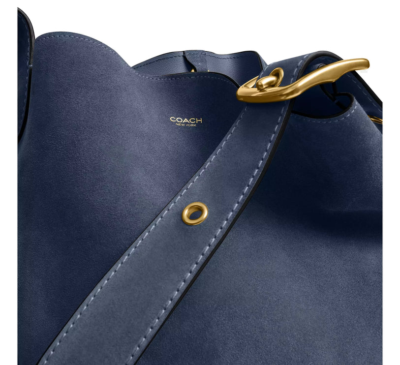 Coach Women's Bleecker Bucket Bag Suede/Brass/Light Denim
