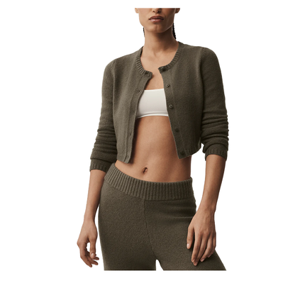 alo Women's Wool Cashmere New Class Cropped Cardigan Olive Tree