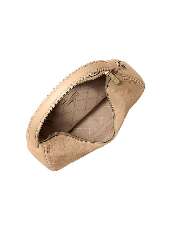 Michael Kors Women's Nayla Medium Suede Hobo Shoulder Bag Camel/Gold