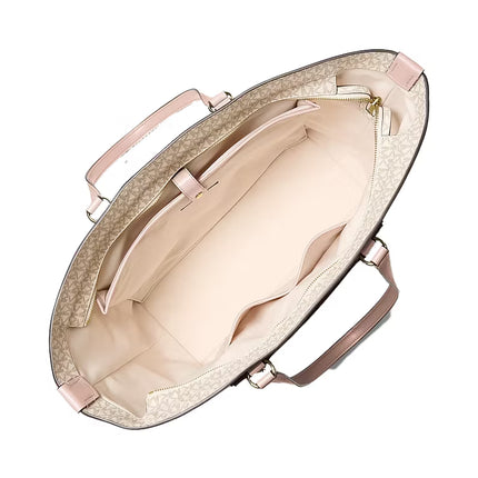 Michael Kors Women's Jet Set Travel Extra-Large Signature Logo Tote Bag Vanilla/Soft Pink/Gold