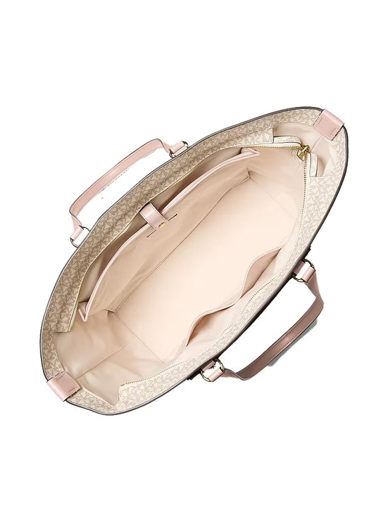 Michael Kors Women's Jet Set Travel Extra-Large Signature Logo Tote Bag Vanilla/Soft Pink/Gold