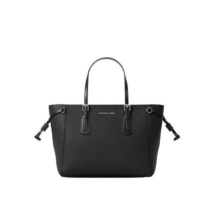 Michael Kors Women's Voyager Extra-Small Pebbled Leather Convertible Crossbody Bag Black/Silver