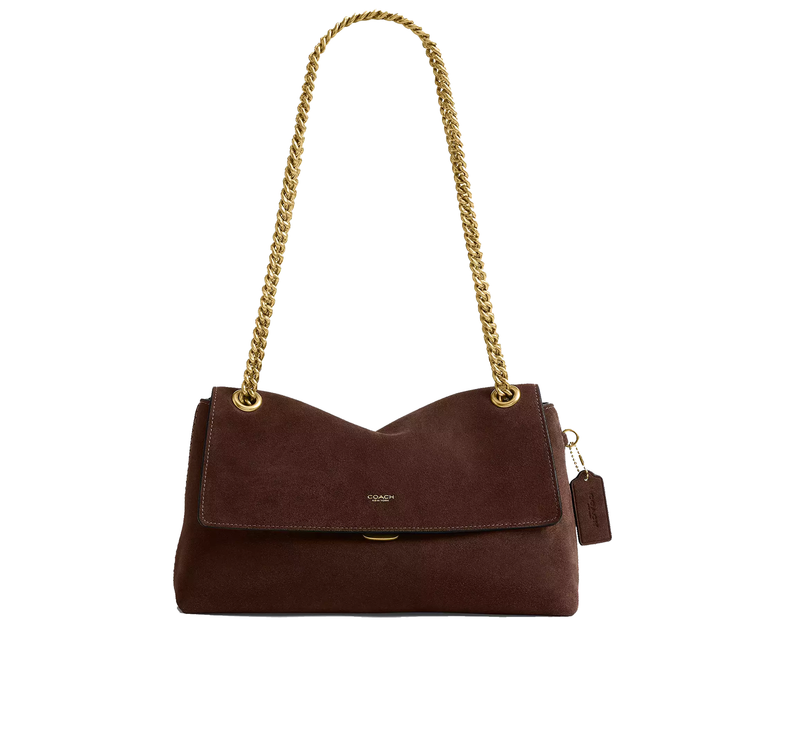 Coach Women's Chelsea Shoulder Bag 30 With Chain Suede/Brass/Dark Chocolate