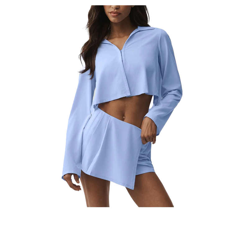 alo Women's Cropped Unmatched Long Sleeve Light Provence Blue