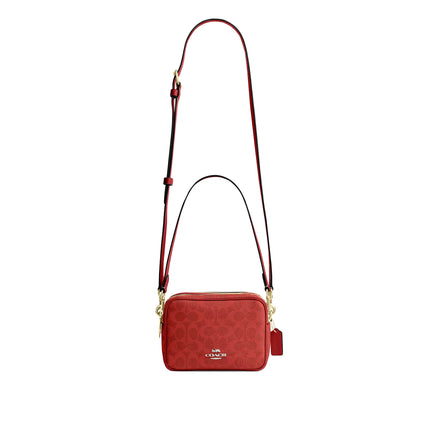Coach Women's Mini Carey Crossbody Bag In Signature Canvas Gold/Crimson