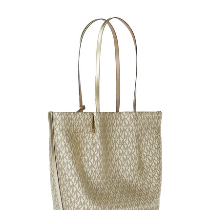 Michael Kors Women's Carson Large Metallic Signature Logo Tote Bag Pale Gold