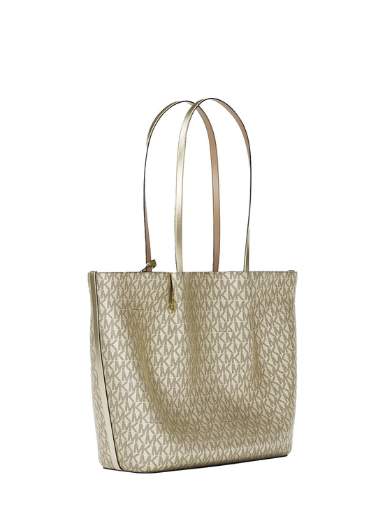 Michael Kors Women's Carson Large Metallic Signature Logo Tote Bag Pale Gold