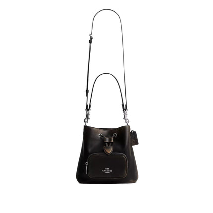 Coach Women's Rowan Bucket Bag With Pocket In Loved Leather Silver/Black Brown