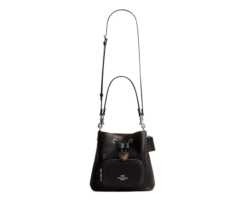 Coach Women's Rowan Bucket Bag With Pocket In Loved Leather Silver/Black Brown