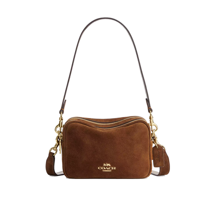 Coach Women's Mini Carey Crossbody Bag Suede/Gold/Warm Brown