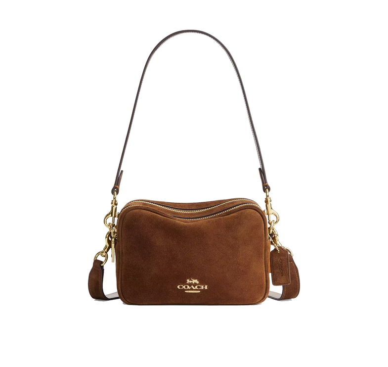 Coach Women's Mini Carey Crossbody Bag Suede/Gold/Warm Brown