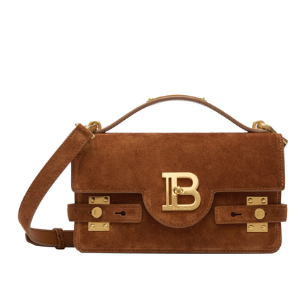 Balmain Women's Suede B-Buzz Shoulder 24 Bag Brown