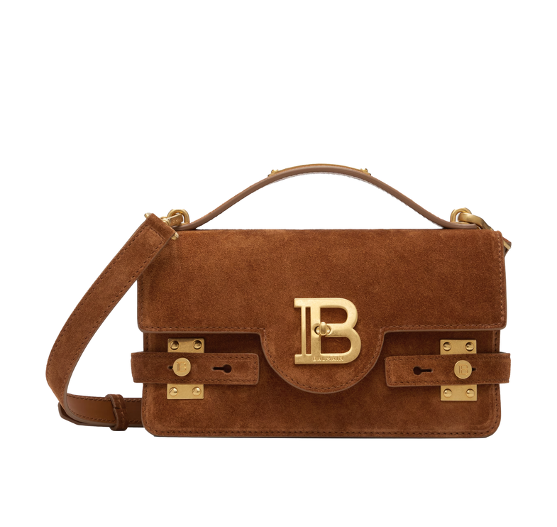 Balmain Women's Suede B-Buzz Shoulder 24 Bag Brown