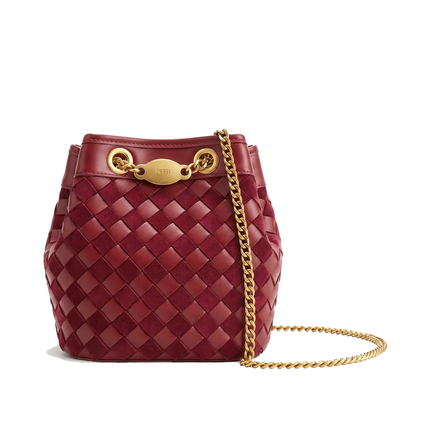 JW PEI Women's Yara Faux Suede Hand-Woven Bucket Bag Dark Red