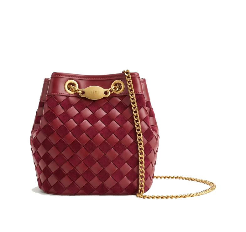 JW PEI Women's Yara Faux Suede Hand-Woven Bucket Bag Dark Red