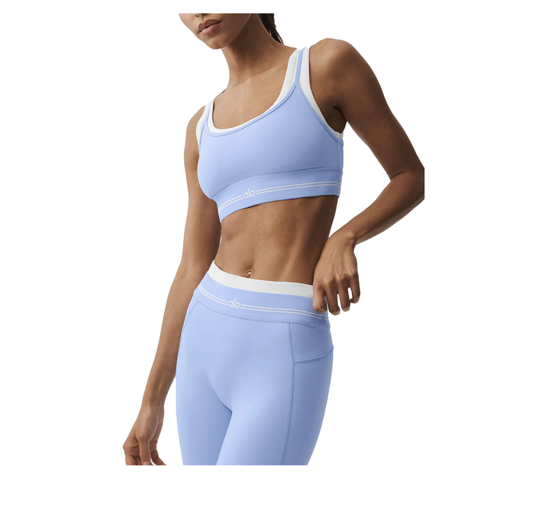 alo Women's Airbrush Better Together Bra Light Provence Blue/White