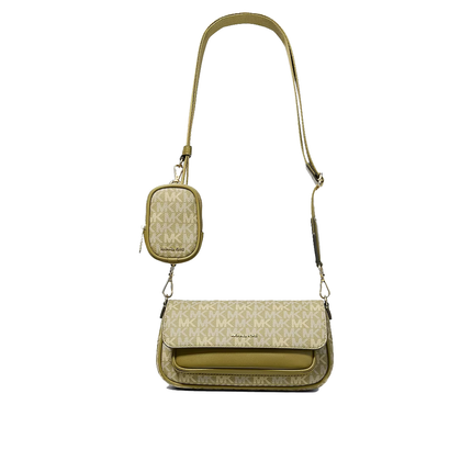 Michael Kors Women's Jet Set Travel Small Signature Logo Crossbody Bag With Pouch Oregano/Gold