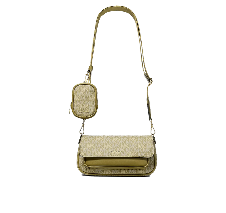 Michael Kors Women's Jet Set Travel Small Signature Logo Crossbody Bag With Pouch Oregano/Gold