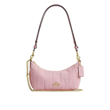 Coach Women's Caitlin Shoulder Bag In Regenerative Cotton With Quilting And Charm Gold/Light Pink