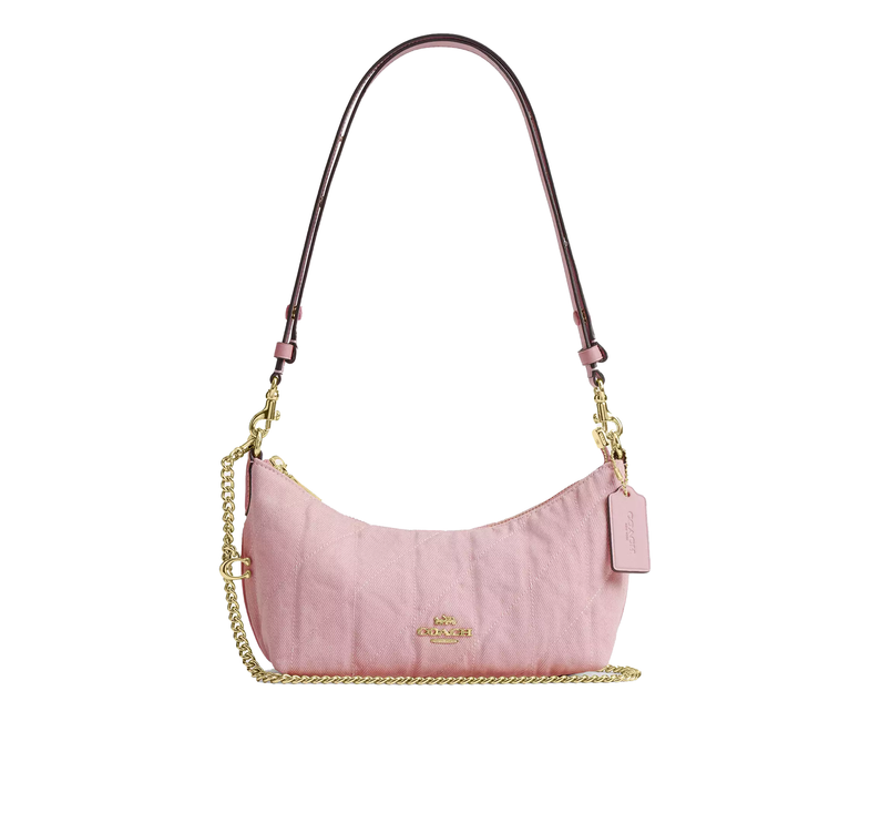Coach Women's Caitlin Shoulder Bag In Regenerative Cotton With Quilting And Charm Gold/Light Pink