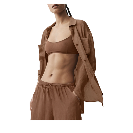 alo Women's Semi-Sheer Golden Hour Button Down Long Sleeve Sun Kissed Brown