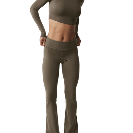 alo Women's Softsculpt Foldover Flare Legging Olive Tree