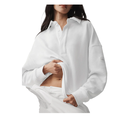 alo Women's Take It Easy Long Sleeve Henley Pullover White