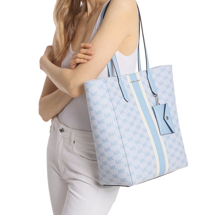 Michael Kors Women's Vincent Large Logo Jacquard Tote Bag with Card Case Light Sky/Silver