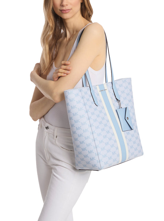 Michael Kors Women's Vincent Large Logo Jacquard Tote Bag with Card Case Light Sky/Silver