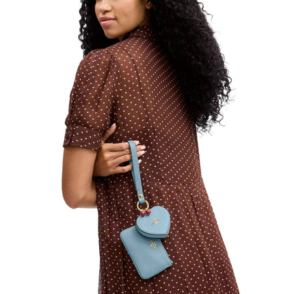 Coach Women's Wristlet And Heart Pouch With Charm Gold/Light Blue
