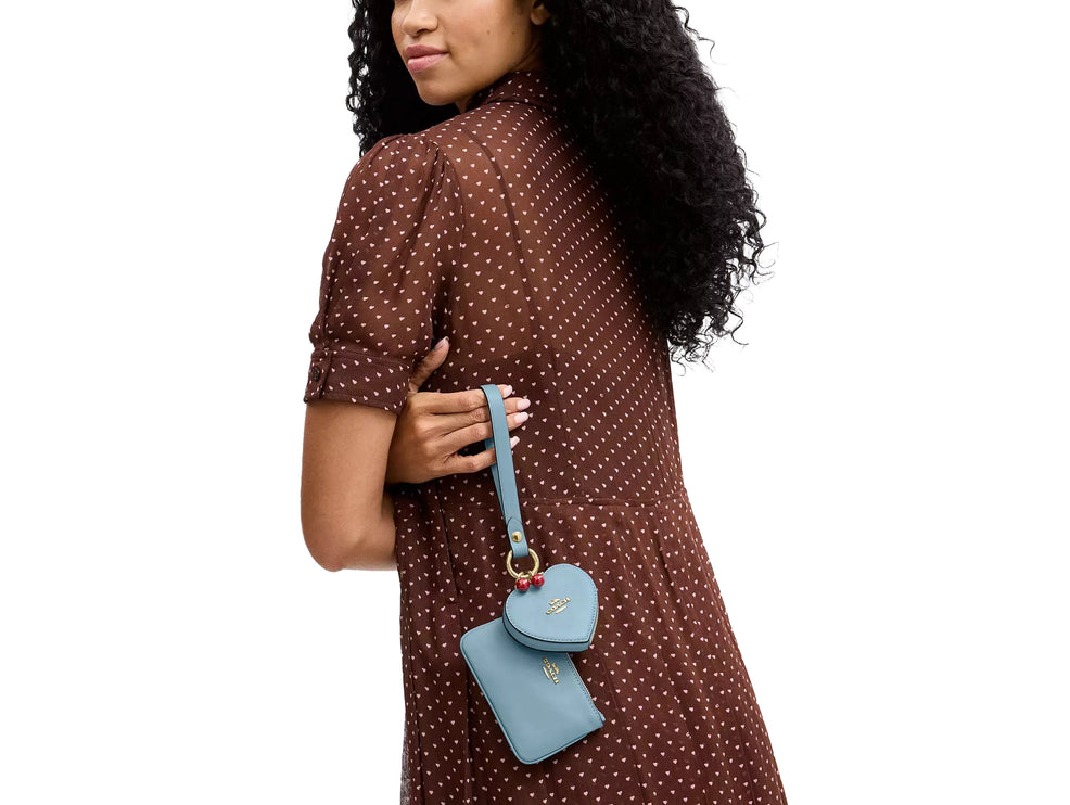 Coach Women's Wristlet And Heart Pouch With Charm Gold/Light Blue