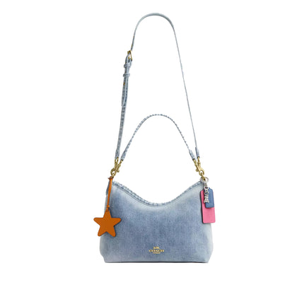 Coach Women's Laurel Shoulder Bag In Loved Denim With Charms Gold/Light Indigo