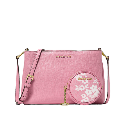 Michael Kors Women's Trisha Pebbled Leather Crossbody Bag With Printed Signature Logo Pouch Carnation/Gold