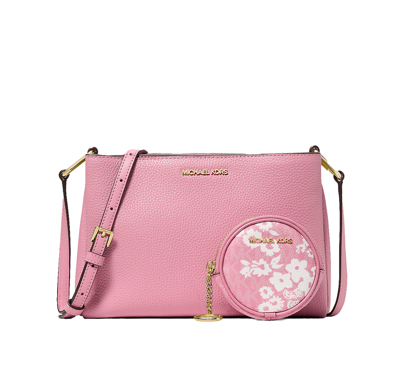 Michael Kors Women's Trisha Pebbled Leather Crossbody Bag With Printed Signature Logo Pouch Carnation/Gold