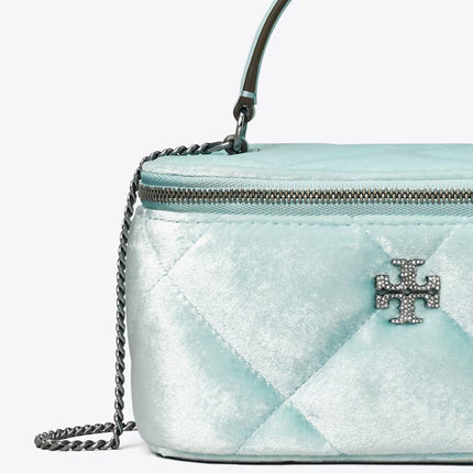 Tory Burch Women's Kira Pavé Logo Velvet Diamond Quilt Vanity Case Geyser