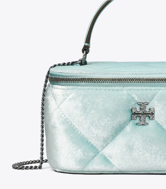 Tory Burch Women's Kira Pavé Logo Velvet Diamond Quilt Vanity Case Geyser